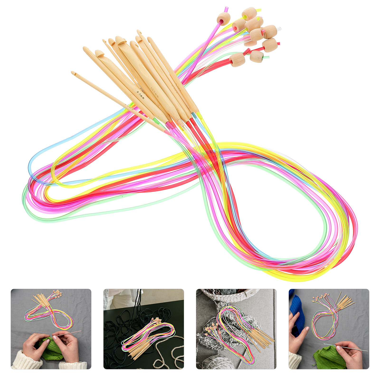 Crochet Hook Set - 12Pcs Premium Rubber Wood Afghan Carpet