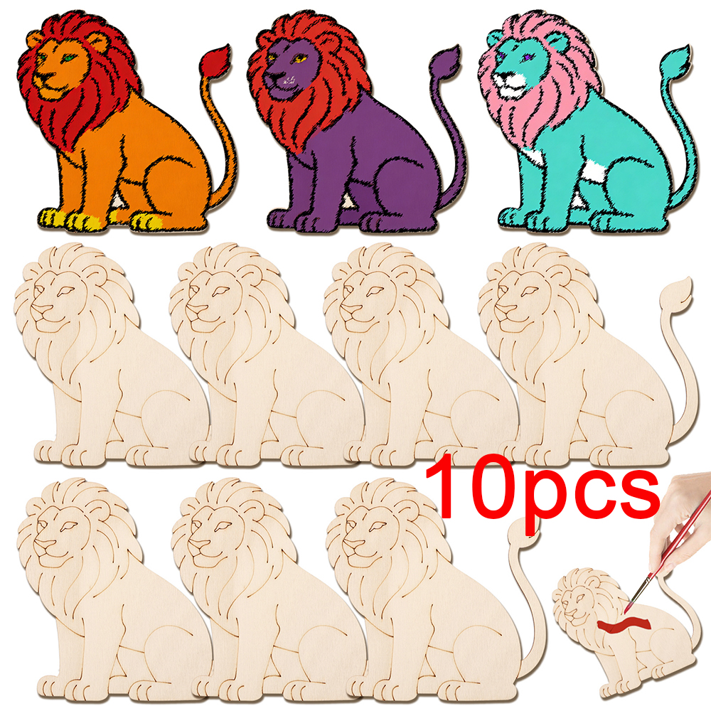 Art Craft Lion - 10pcs/set Unfinished Wood Lion Animal Ornaments