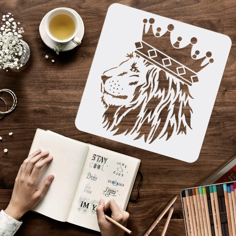 2 Pcs Lion Stencils 11.8x11.8i – обзор и цена Queen Art Craft