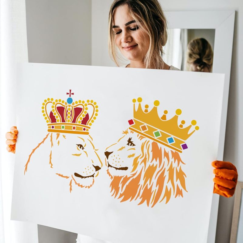 2 Pcs Lion Stencils 11.8x11.8i – обзор и цена Queen Art Craft