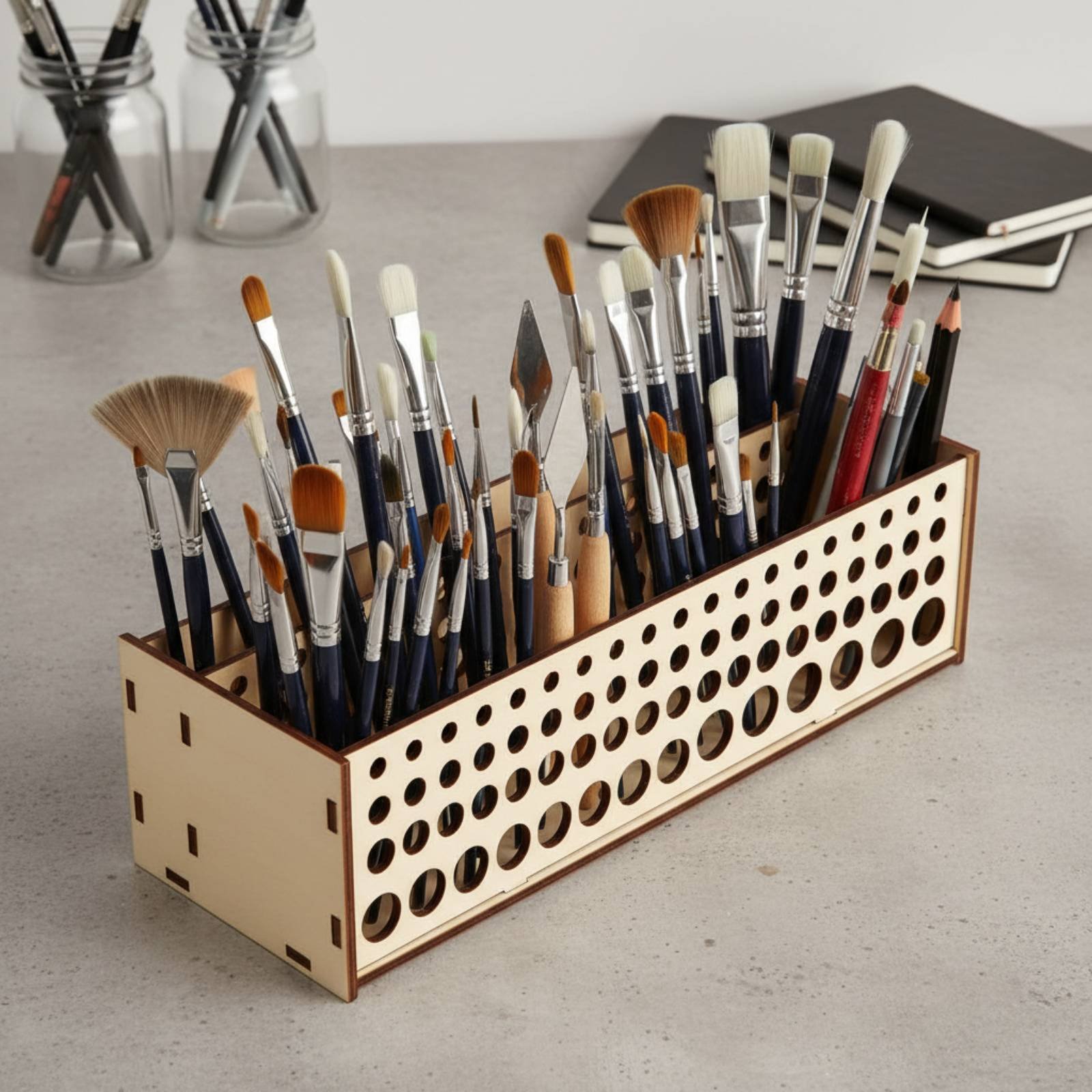 Paint Brush Rack 67 Holes Wood – обзор и цена Art And Craft Studio